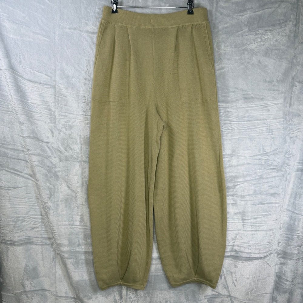 FP Beach Free People Freya Knit Pants Womens XL Olive Green Wide Leg Barrel